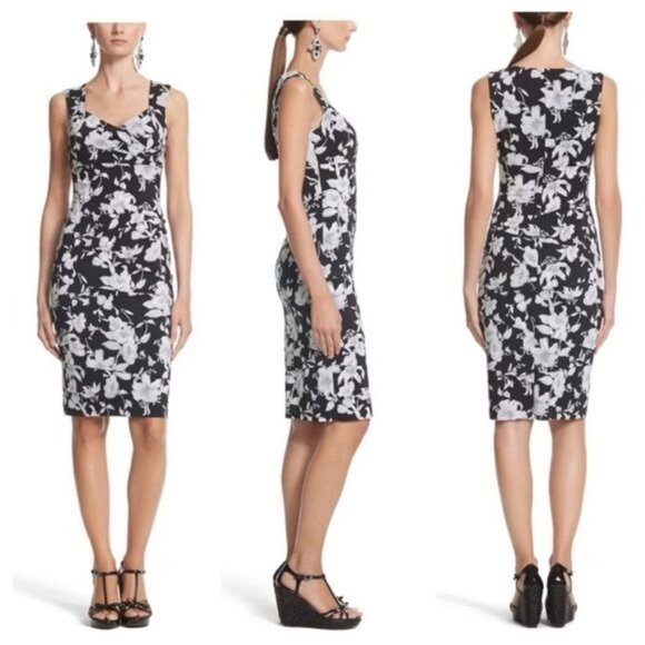 White House Black Market Instantly Slimming Black Floral Tank Dress Size 4P NWT - Picture 1 of 9